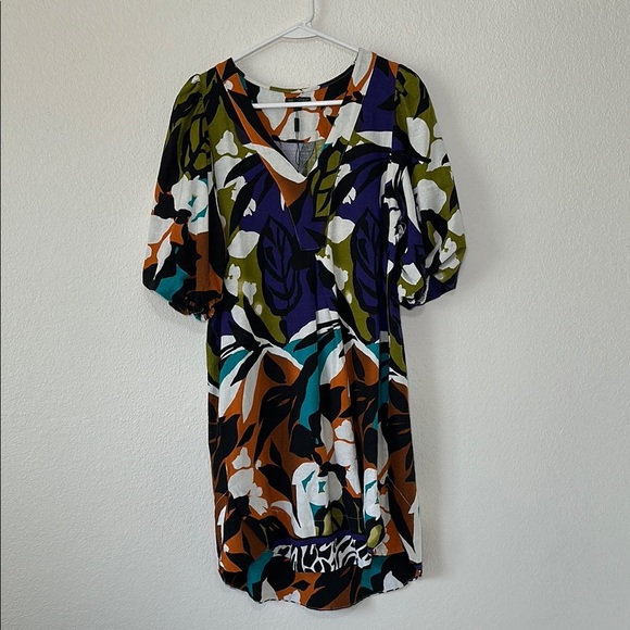 For Cynthia LINEN BLEND Dress Balloon/Puff Short Sleeves Floral Small - Picture 1 of 6
